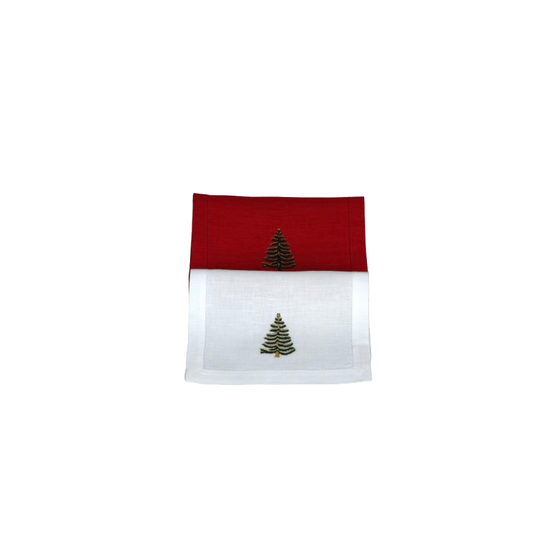 Serviette cocktail brodée "Sapin"