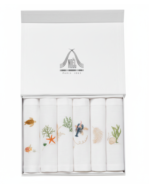 "Coquillages et Poissons" embroidered cocktail napkin