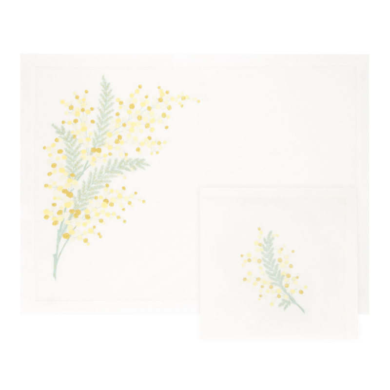 Set de table et serviette "Mimosa"- brodés main