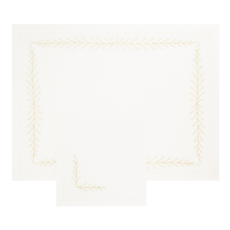 Set de table et serviette  "Fougère Directoire" - brodés main