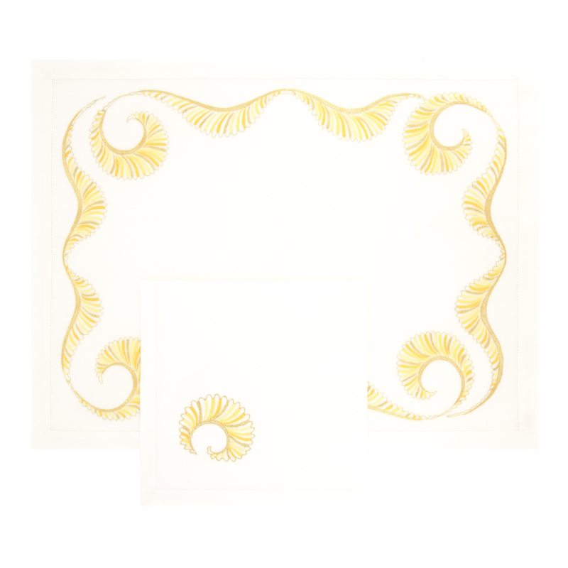 Set de table et serviette "Vagues" - brodés main