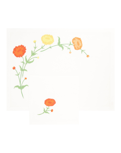 Set de table et serviette "Zinnias"  - brodés main